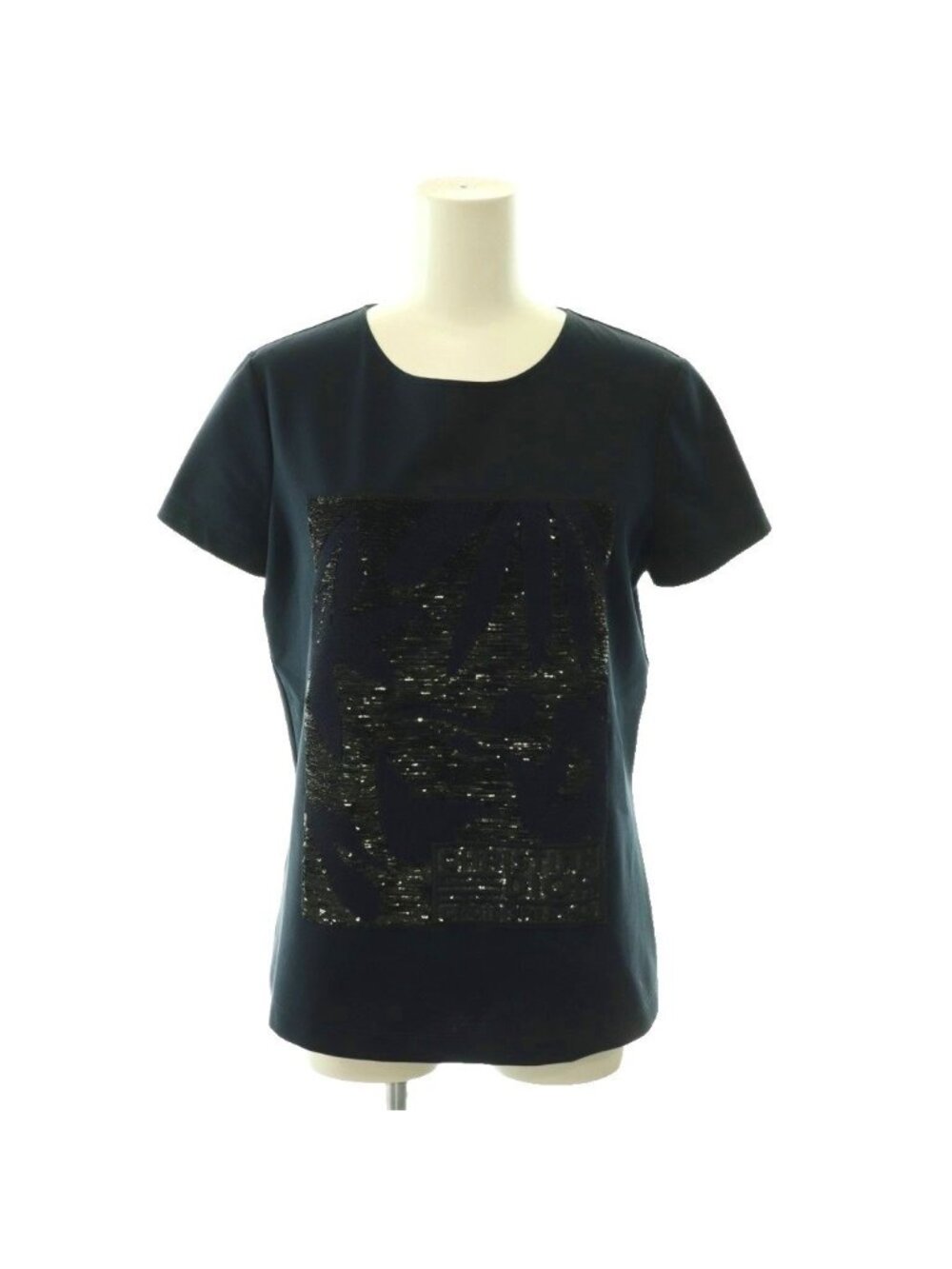 Dior Sequin Design T-Shirt Crew Neck Short Sleeve Navy